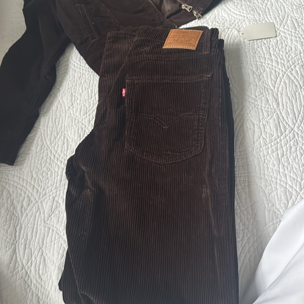 NEW CORDOROY LEVIS Set brown pants & jacket sz small - Picture 2 of 4